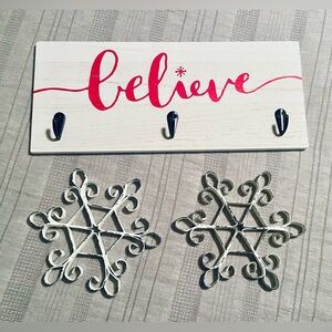 Believe - Wall Hook Decor - Metal Snow Flakes - Trivet - Coasters - Holiday